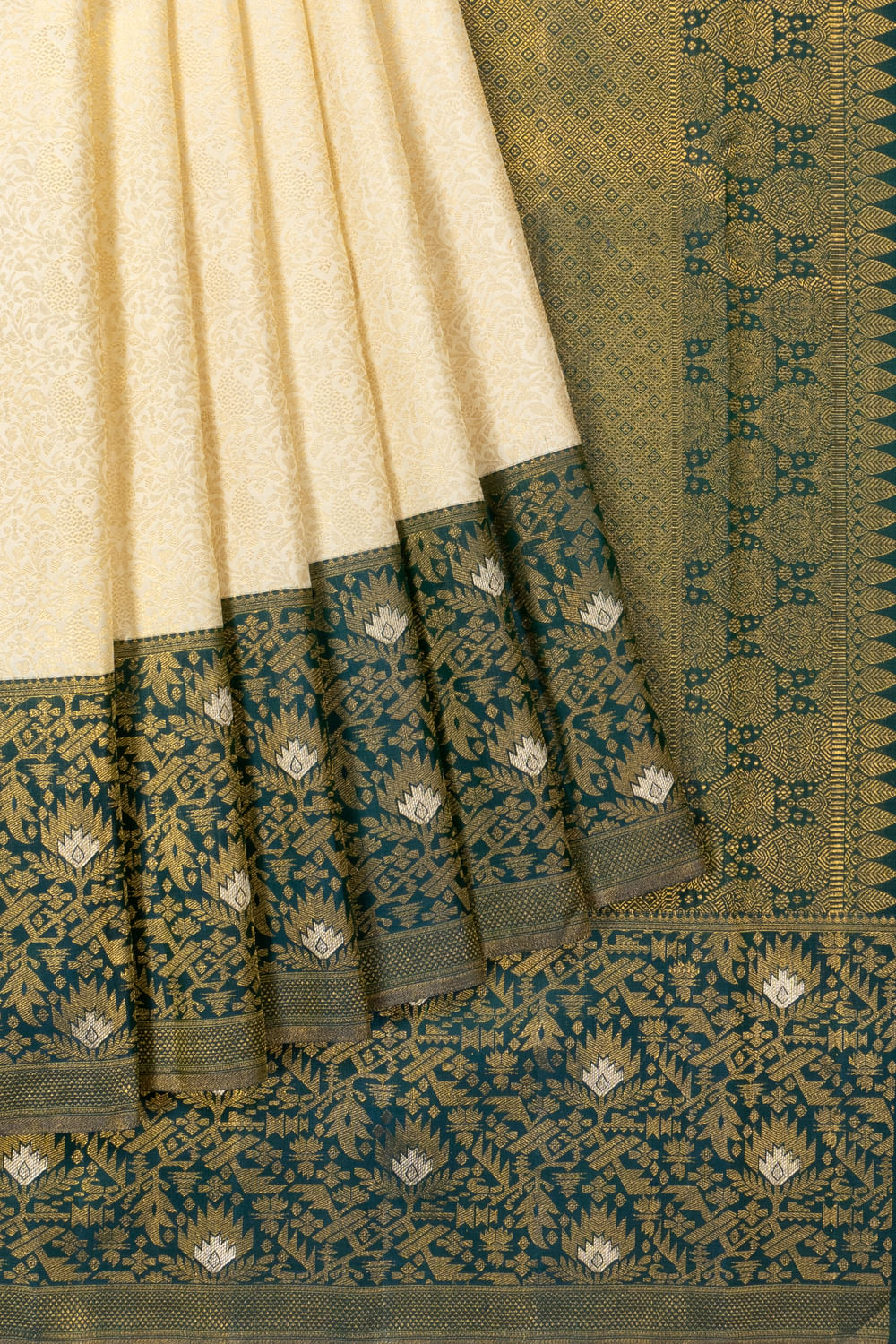 Kanchipuram Silk Brocade White Saree