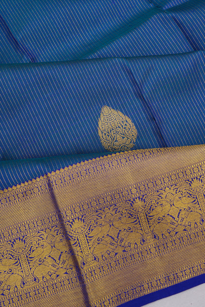 Kanchipuram Silk Vertical Lines And Butta Blue Saree