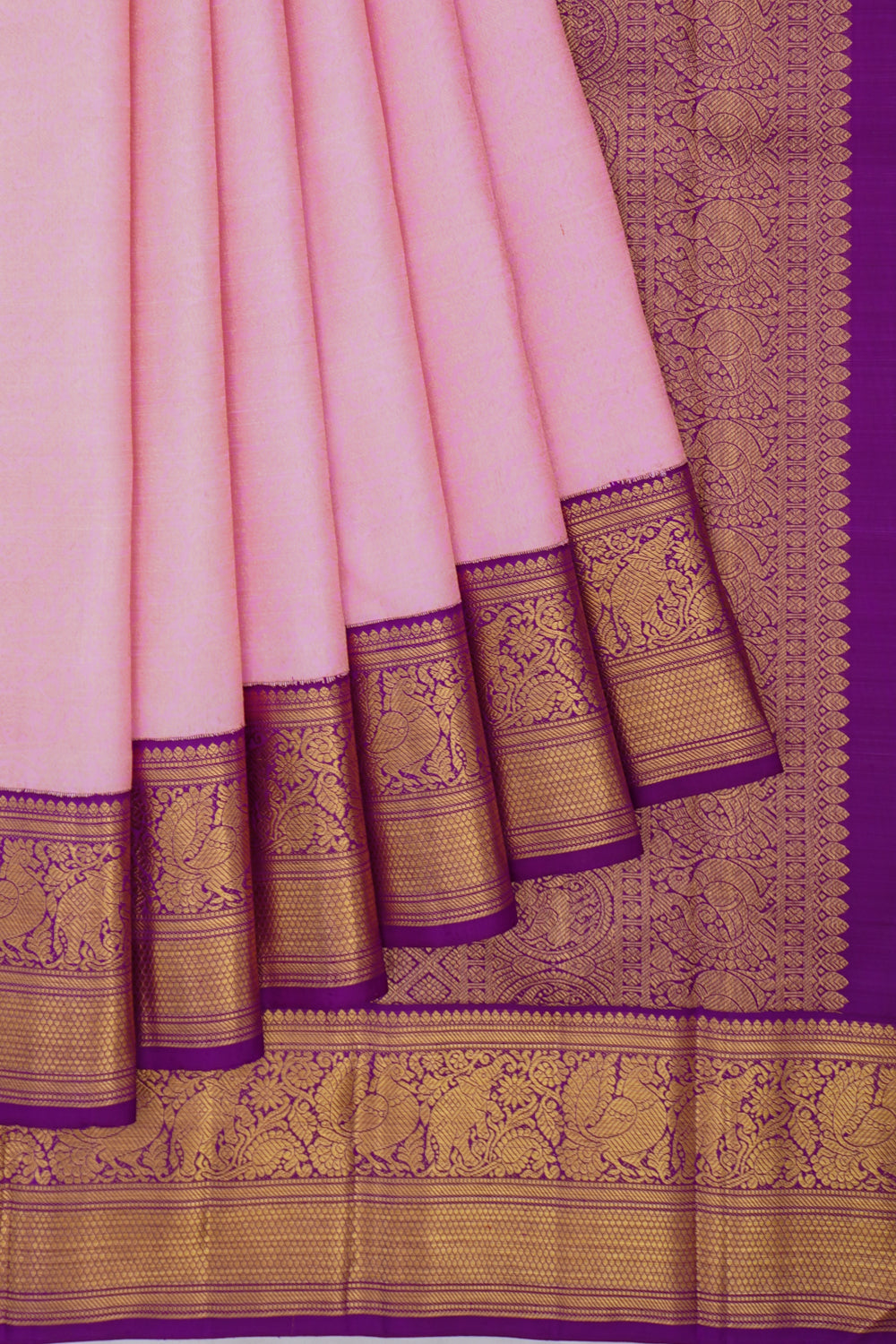 Kanchipuram Silk Floral And Yanni Brocade Pink Saree