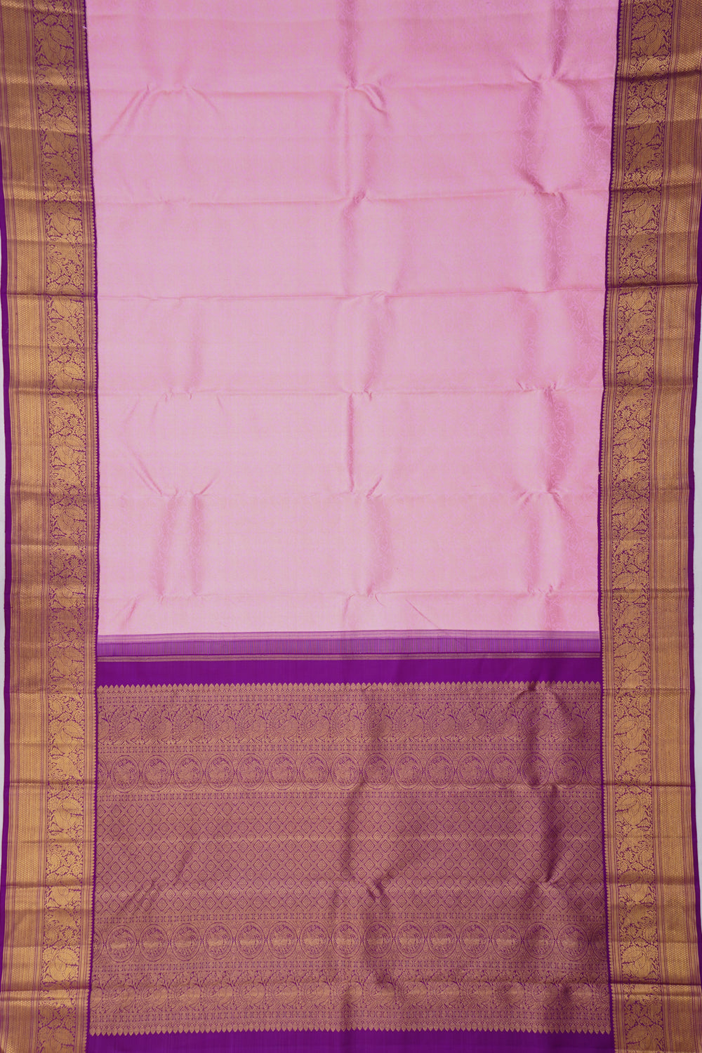 Kanchipuram Silk Floral And Yanni Brocade Pink Saree