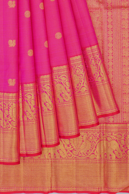 Kanchipuram Silk Oosi Lines And Butta Pink Saree