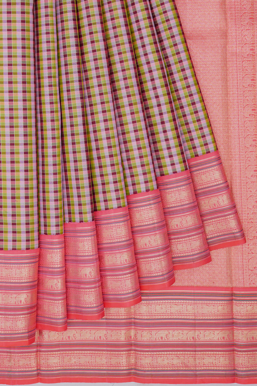 Kanchipuram Silk Checks Multicolour Saree