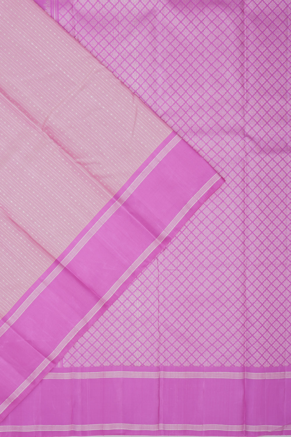 Kanchipuram Silk Lines Pink Saree Rettai Border