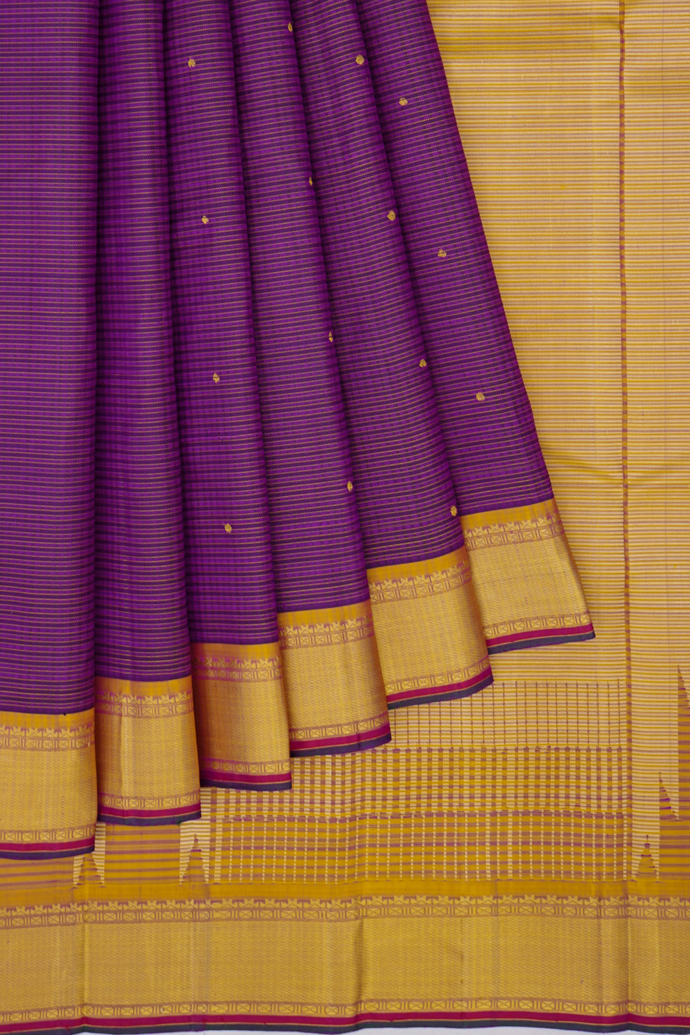 Kanchipuram Silk Oosi Lines And Butta Purple Saree