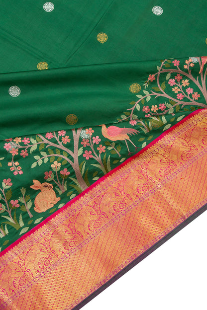 Kanchipuram Silk Butta Dark Green Saree With Embroidery Border