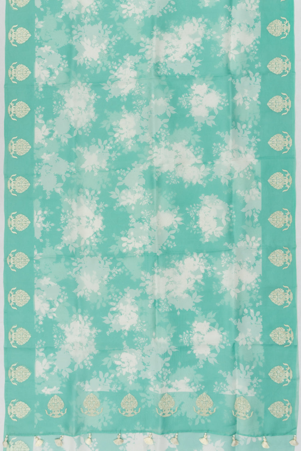 Organza Floral Printed Sea Green Saree