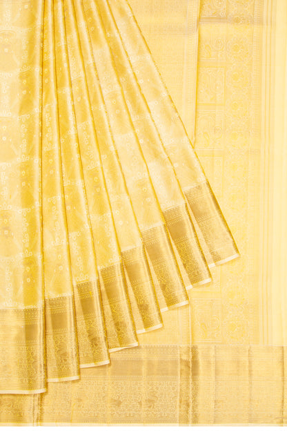 Kanchipuram Silk Brocade Pastel Yellow Saree