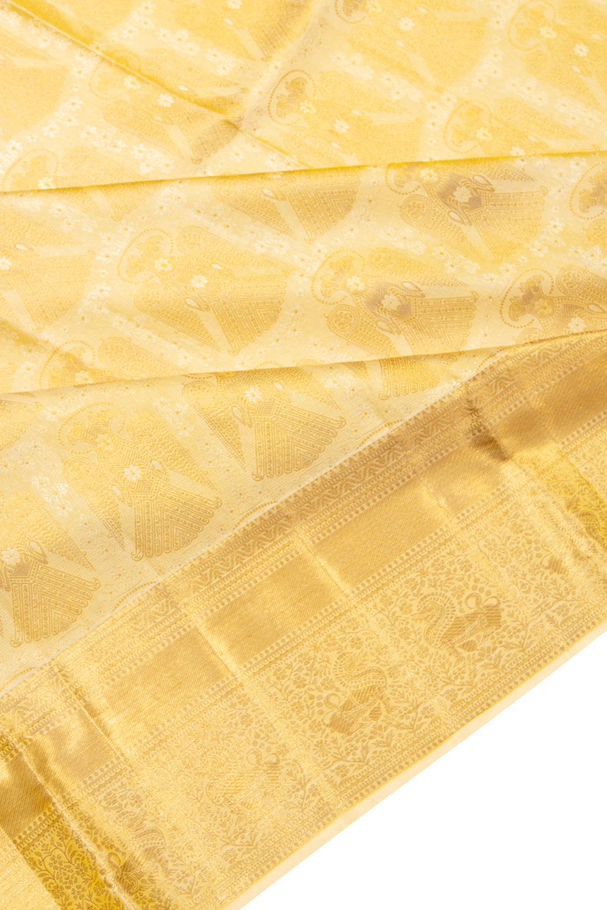 Kanchipuram Silk Brocade Pastel Yellow Saree