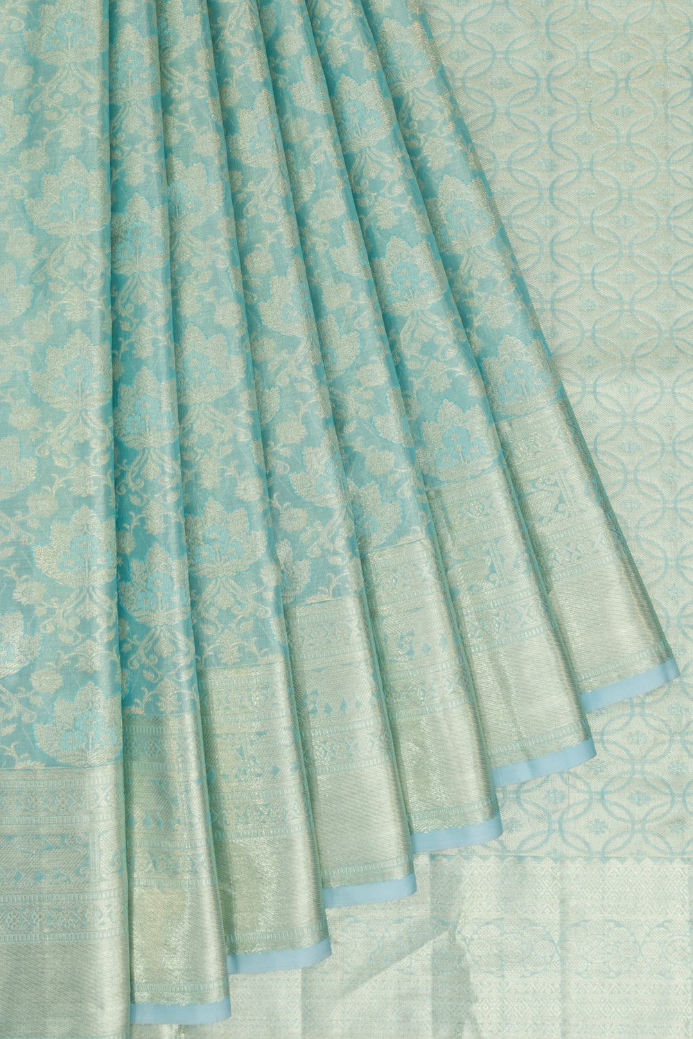 Kanchipuram Silk Tissue Brocade Sky Blue Saree