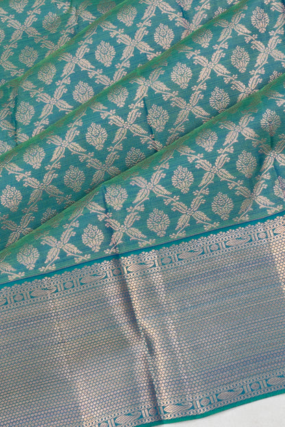 Kanchipuram Silk Brocade Teal Blue Saree