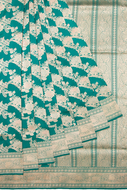 Banarasi Silk Kadwa Jaal Teal Green Saree