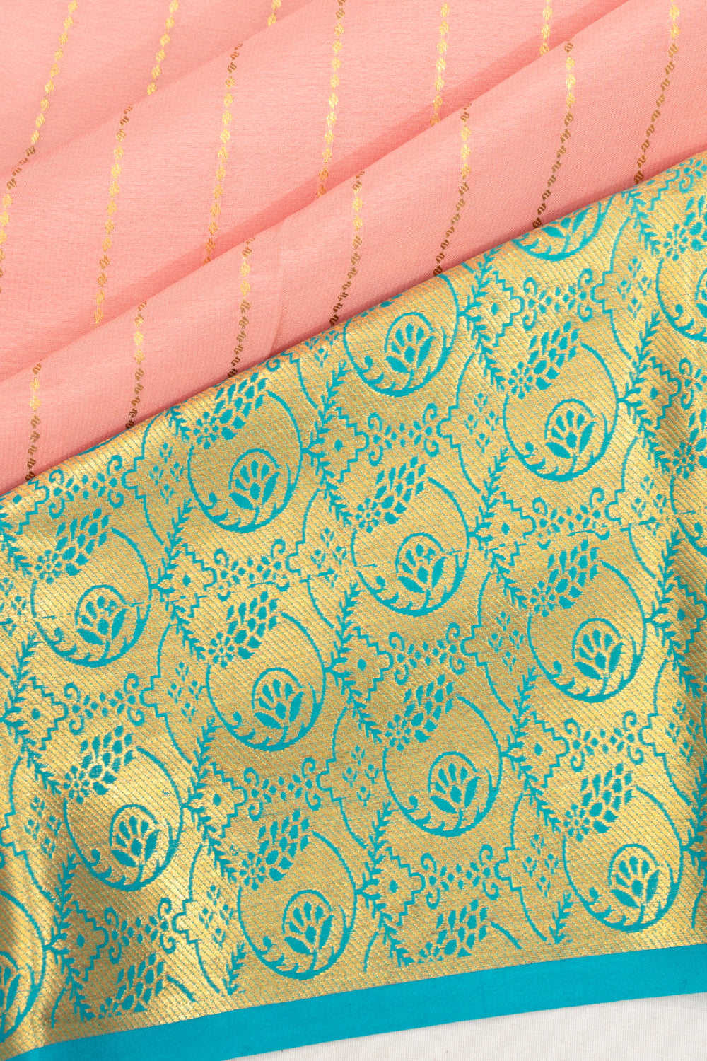 Mysore Silk Vertical Lines Peach Saree