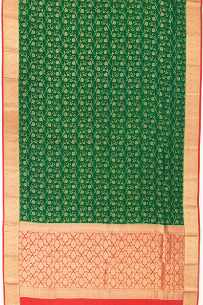 Mysore Silk Jaal Dark Green Saree