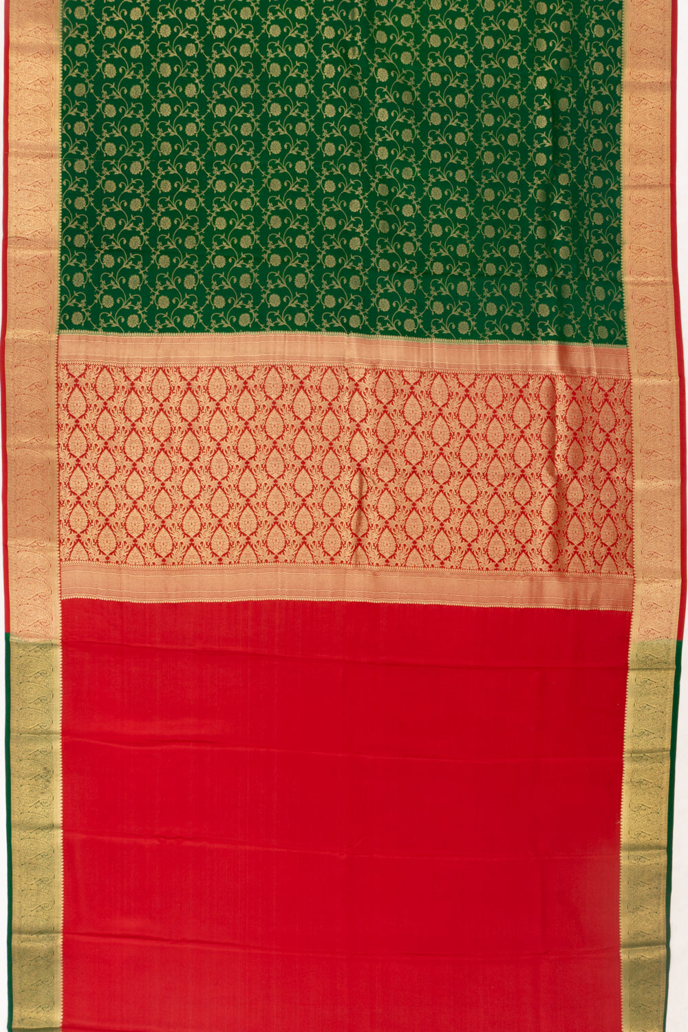 Mysore Silk Jaal Dark Green Saree