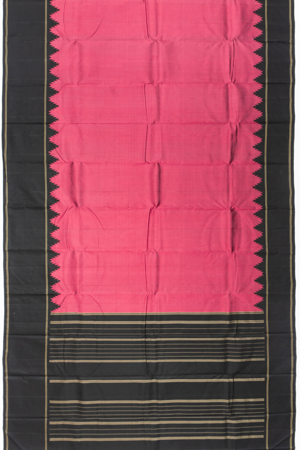 Classic Kanchipuram Silk Plain Pink Saree With Rettai Pettu Border