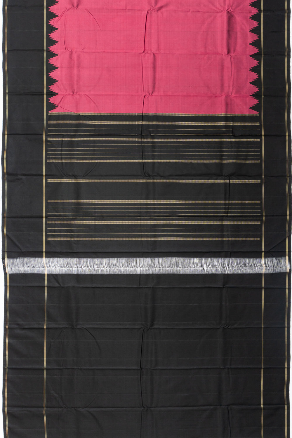 Classic Kanchipuram Silk Plain Pink Saree With Rettai Pettu Border