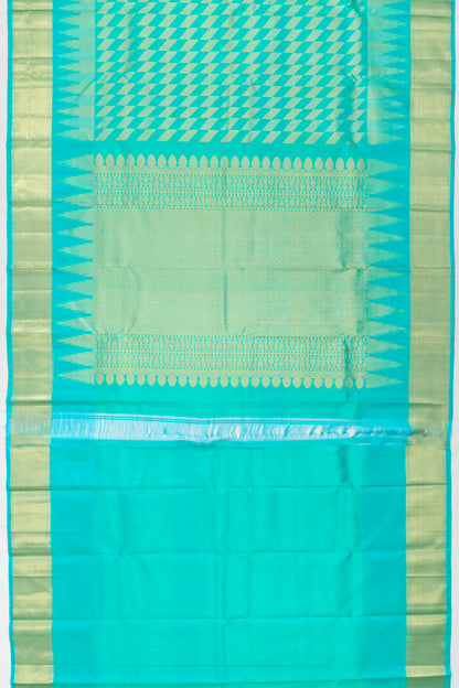 Kanchipuram Silk Geometrical Brocade Sea Green Saree