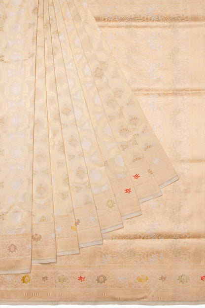 Banarasi Silk Jaal And Butta Cream Saree