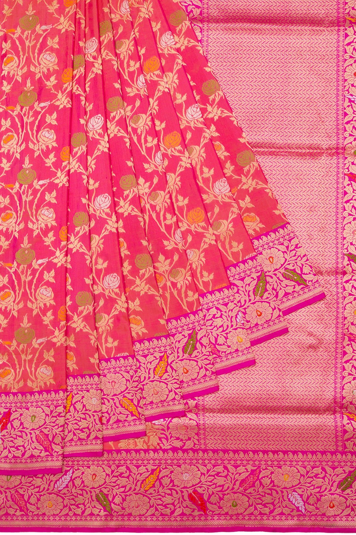 Banarasi Silk Jaal Redish Pink Saree