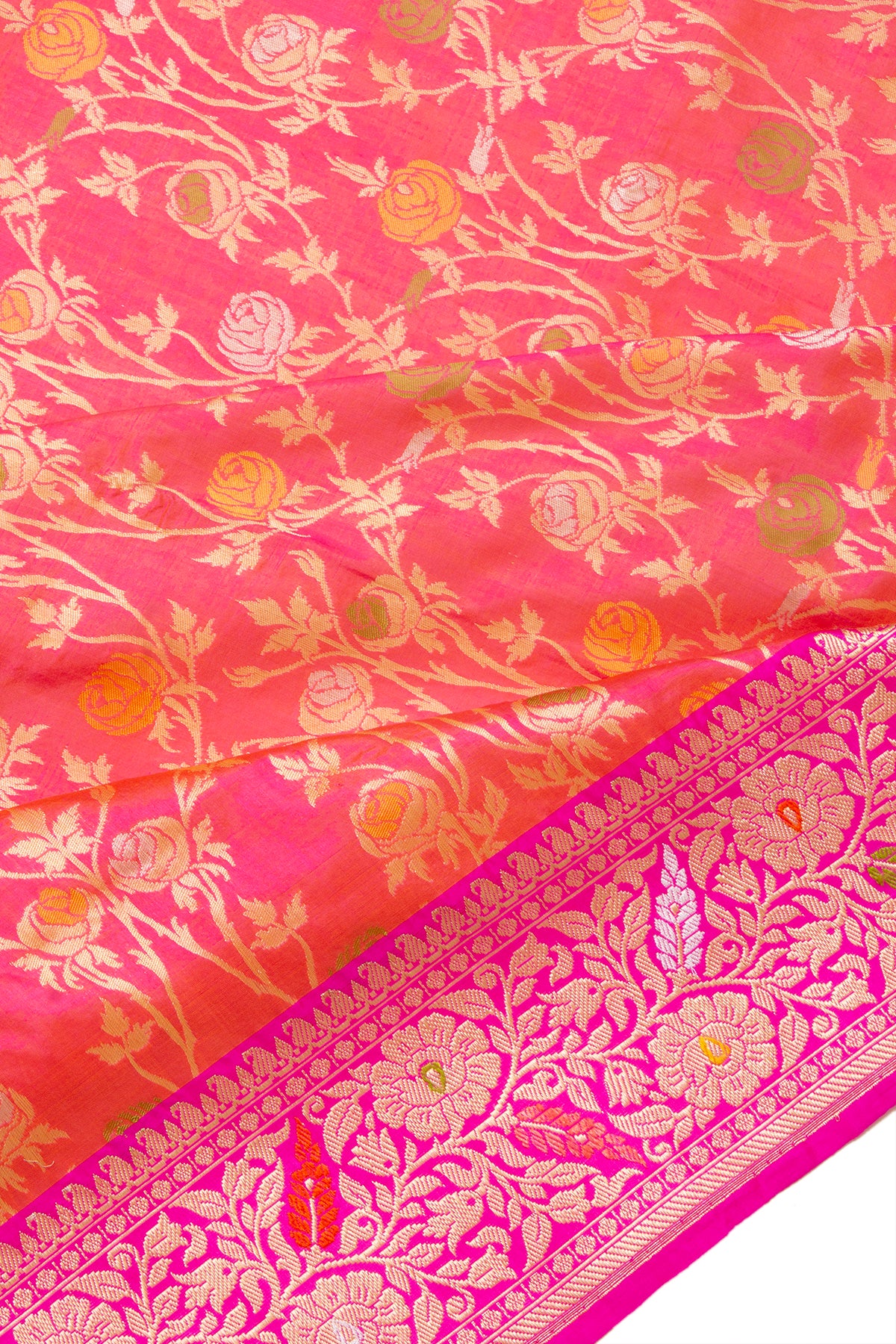 Banarasi Silk Jaal Redish Pink Saree