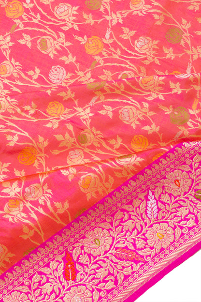 Banarasi Silk Jaal Redish Pink Saree