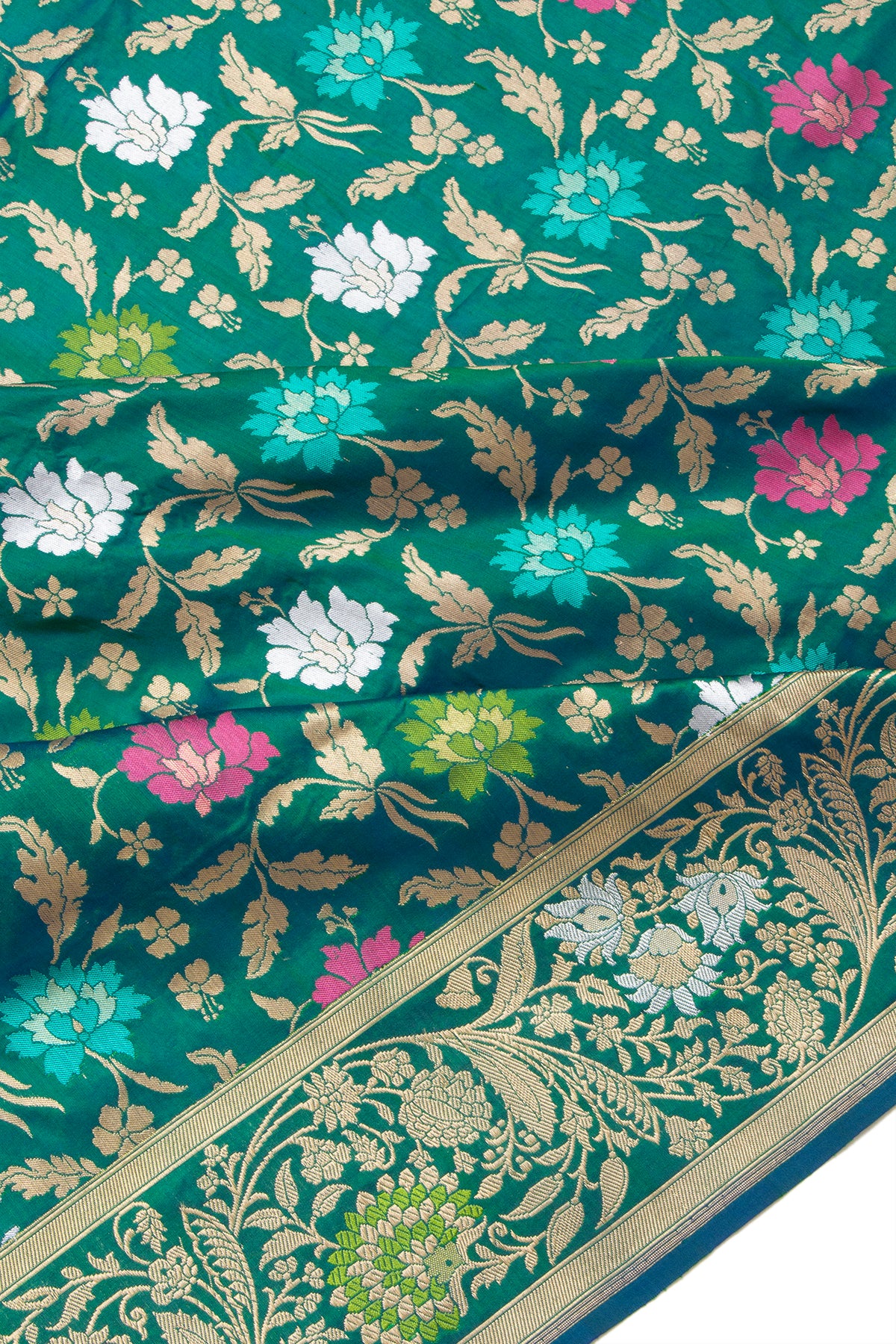 Banarasi Silk Jaal Teal Green Saree