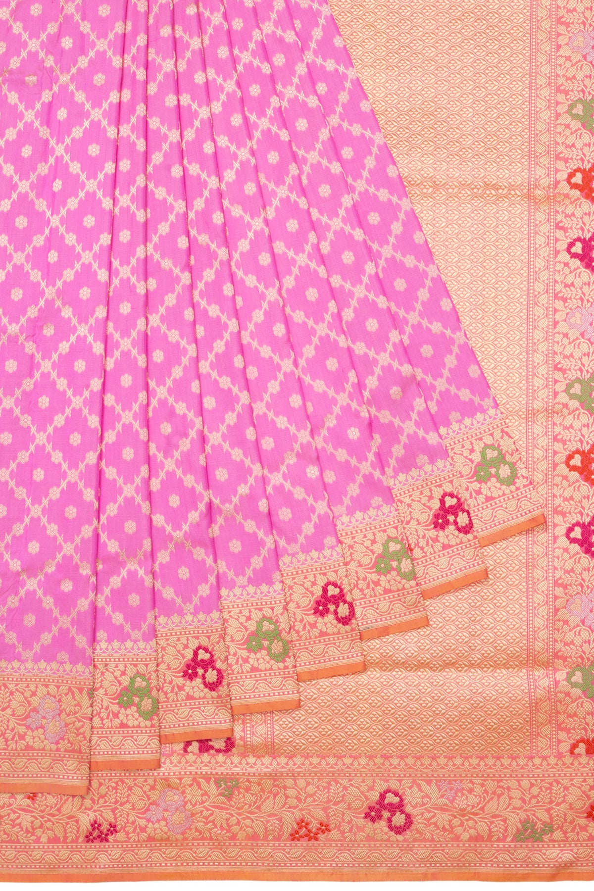 Banarasi Silk Criss Cross Checks And Butta Baby Pink Saree