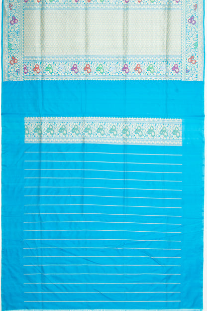 Banarasi Silk Criss Cross Checks And Butta Turquoise Blue Saree