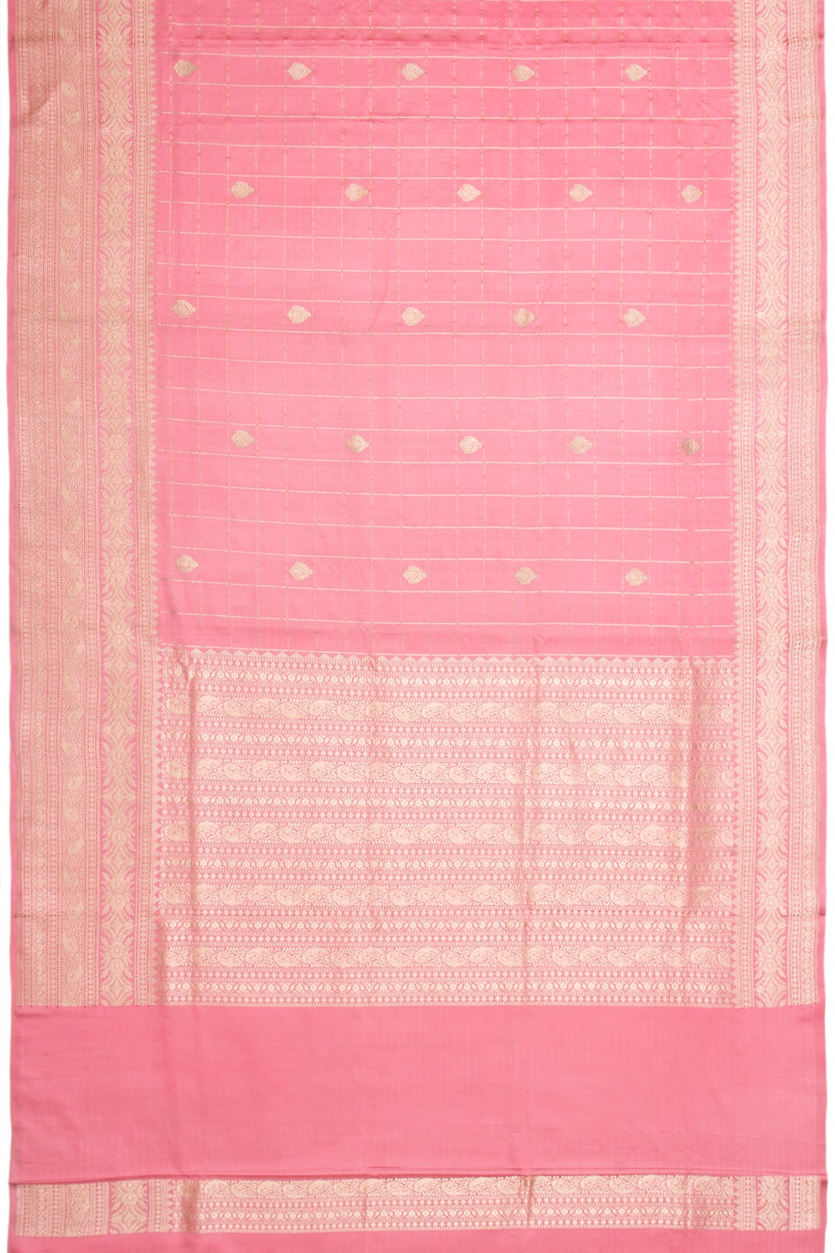 Banarasi Mashru Silk Checks And Butta Baby Pink Saree