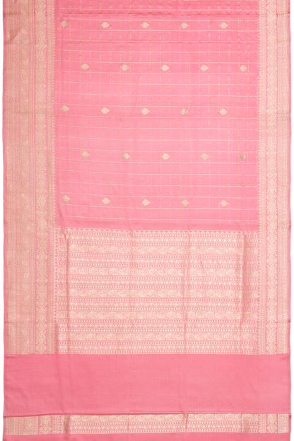 Banarasi Mashru Silk Checks And Butta Baby Pink Saree