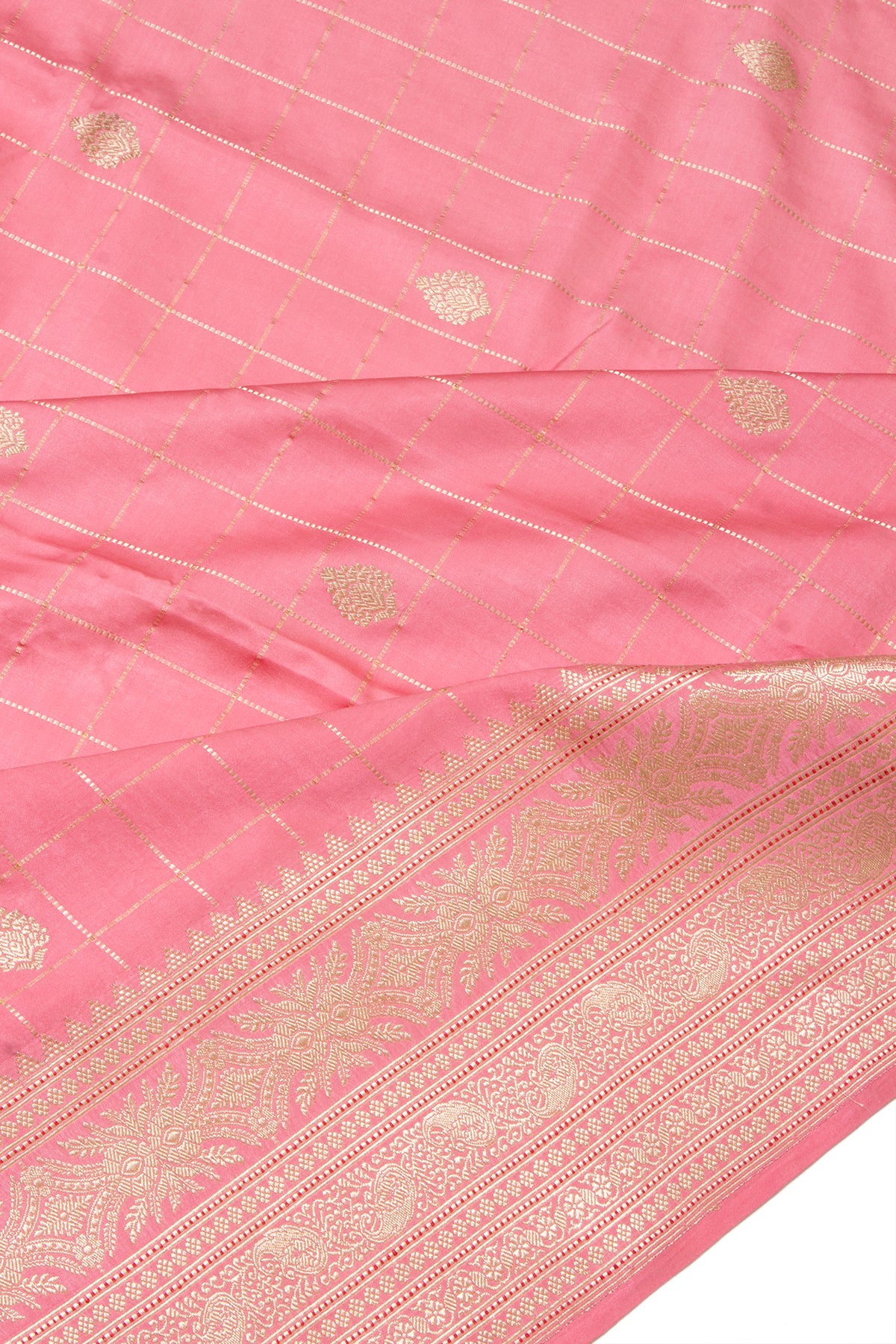 Banarasi Mashru Silk Checks And Butta Baby Pink Saree