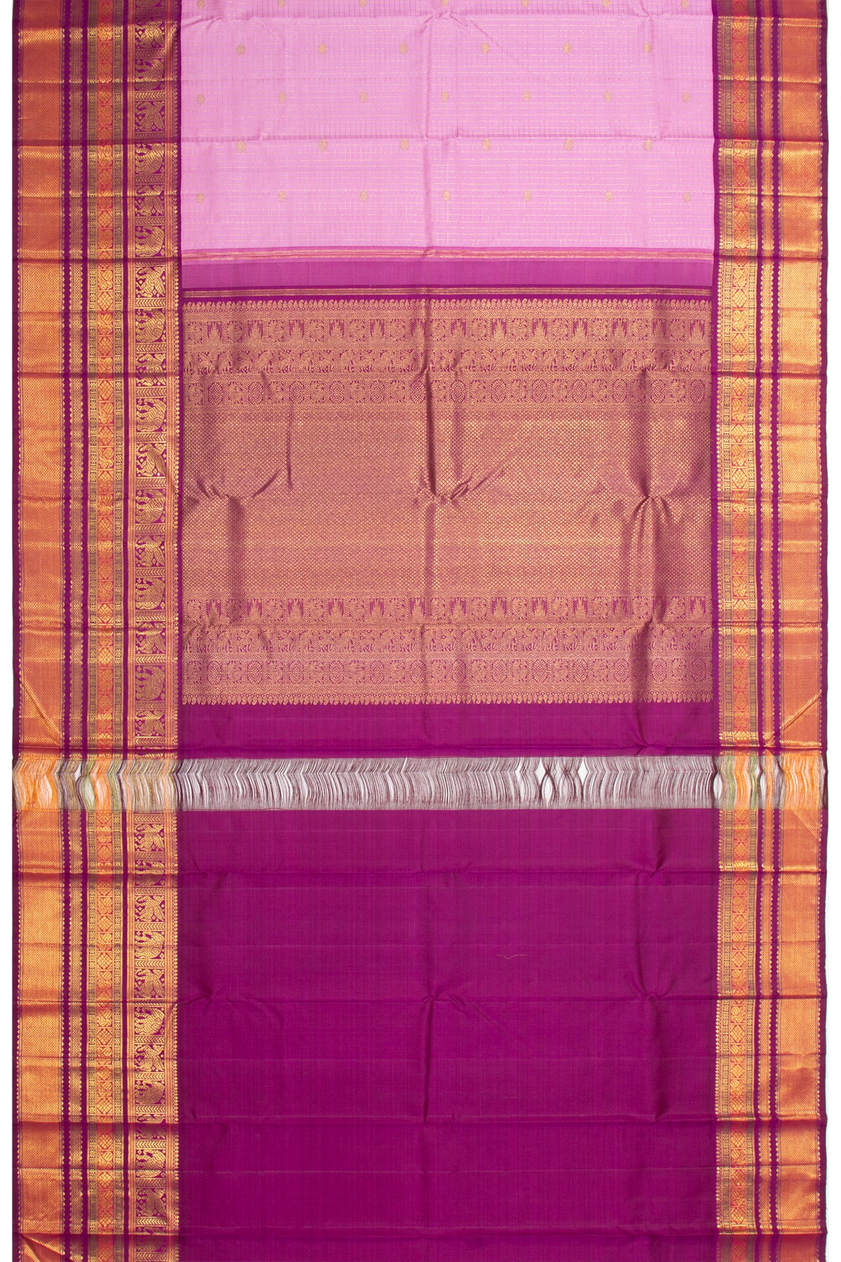 Kanchipuram Silk Checks And Butta Pink Saree