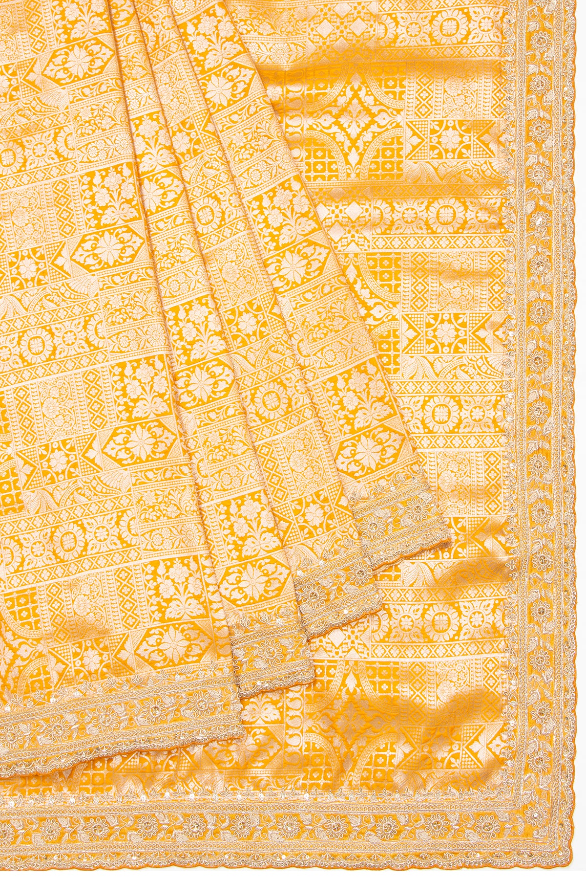 Banarasi Silk Brocade Yellow Saree With Embroidery Border