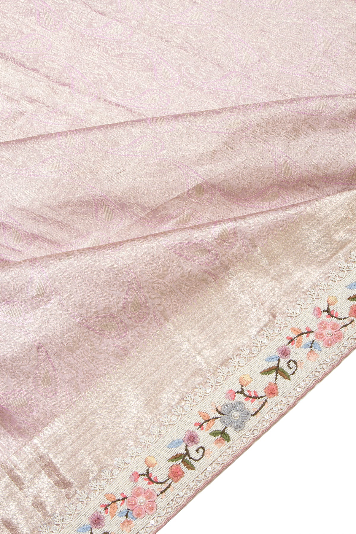 Kanchipuram Silk Tissue Brocade Lavender Saree With Embroidery Border