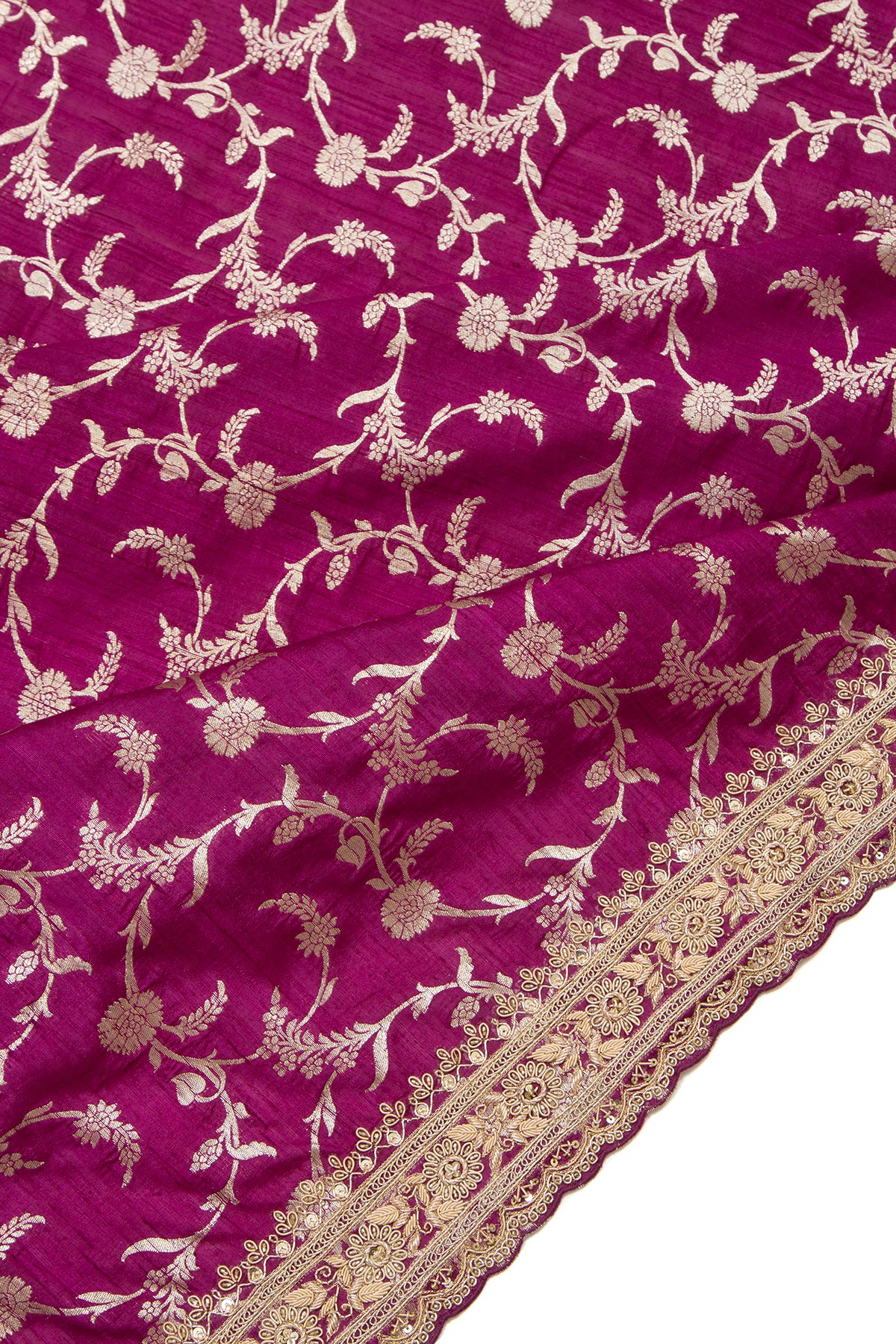 Banarasi Tussar Jaal Purple Saree With Zardosi Border