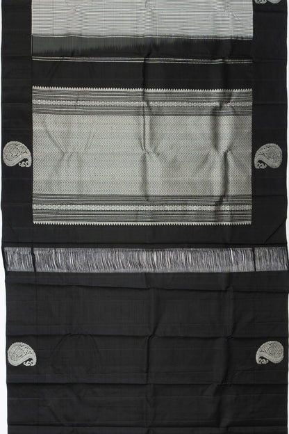 Classic Kanchipuram Silk Checks Black And White Saree