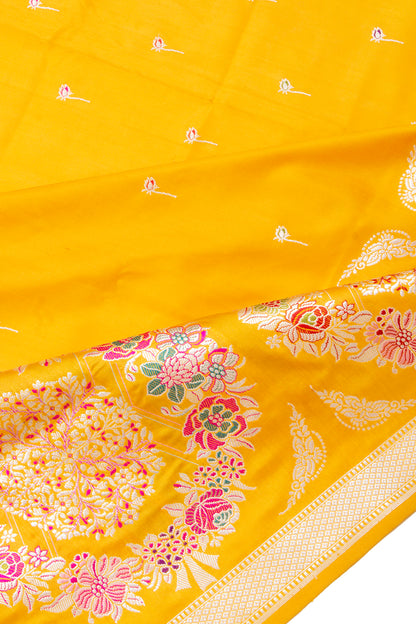 Thread Banarasi Silk Butta Yellow Saree