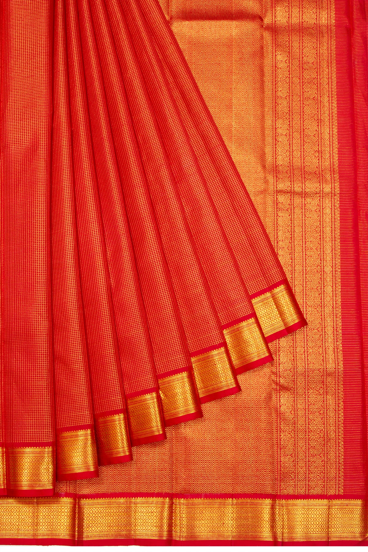 Kanchipuram Silk Checks Red Saree