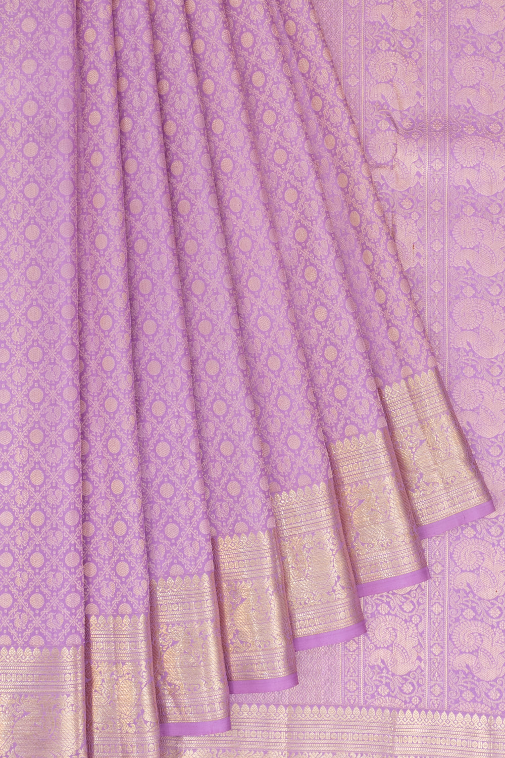 Kanchipuram Silk Criss Cross Checks And Butta Lavender Saree