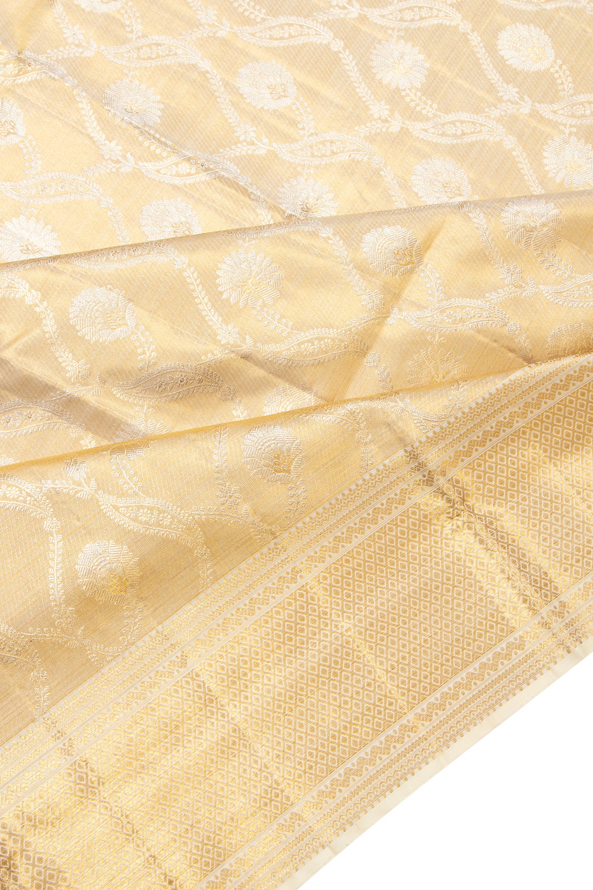 Kanchipuram Silk Tissue Jaal Gold Saree