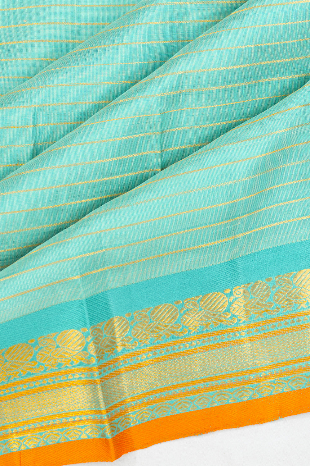 Vintage Kanchipuram Silk Oosi Lines Light Blue Saree