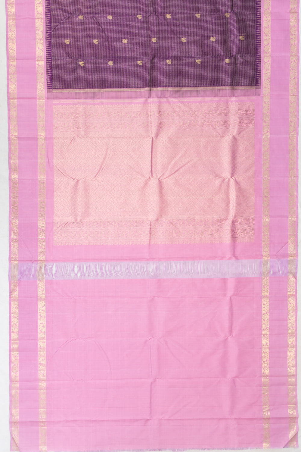 Classic Kanchipuram Silk Checks And Butta Purple Saree