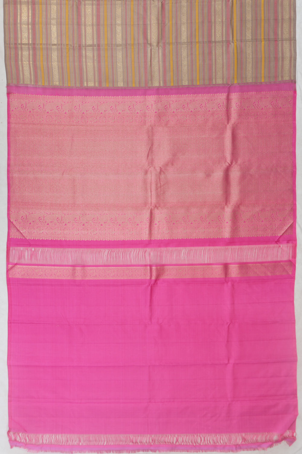 Classic Kanchipuram Silk Horizontal Lines Snuff Saree