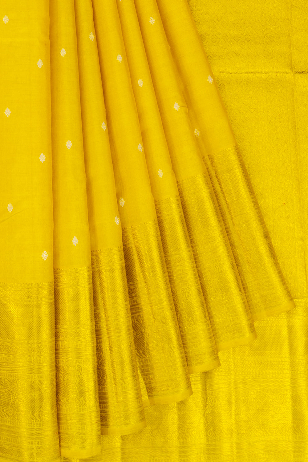 Kanchipuram Silk Tissue Butta Lemon Yellow Saree