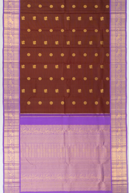 Kanchipuram Silk Oosi Lines And Butta Brown Saree