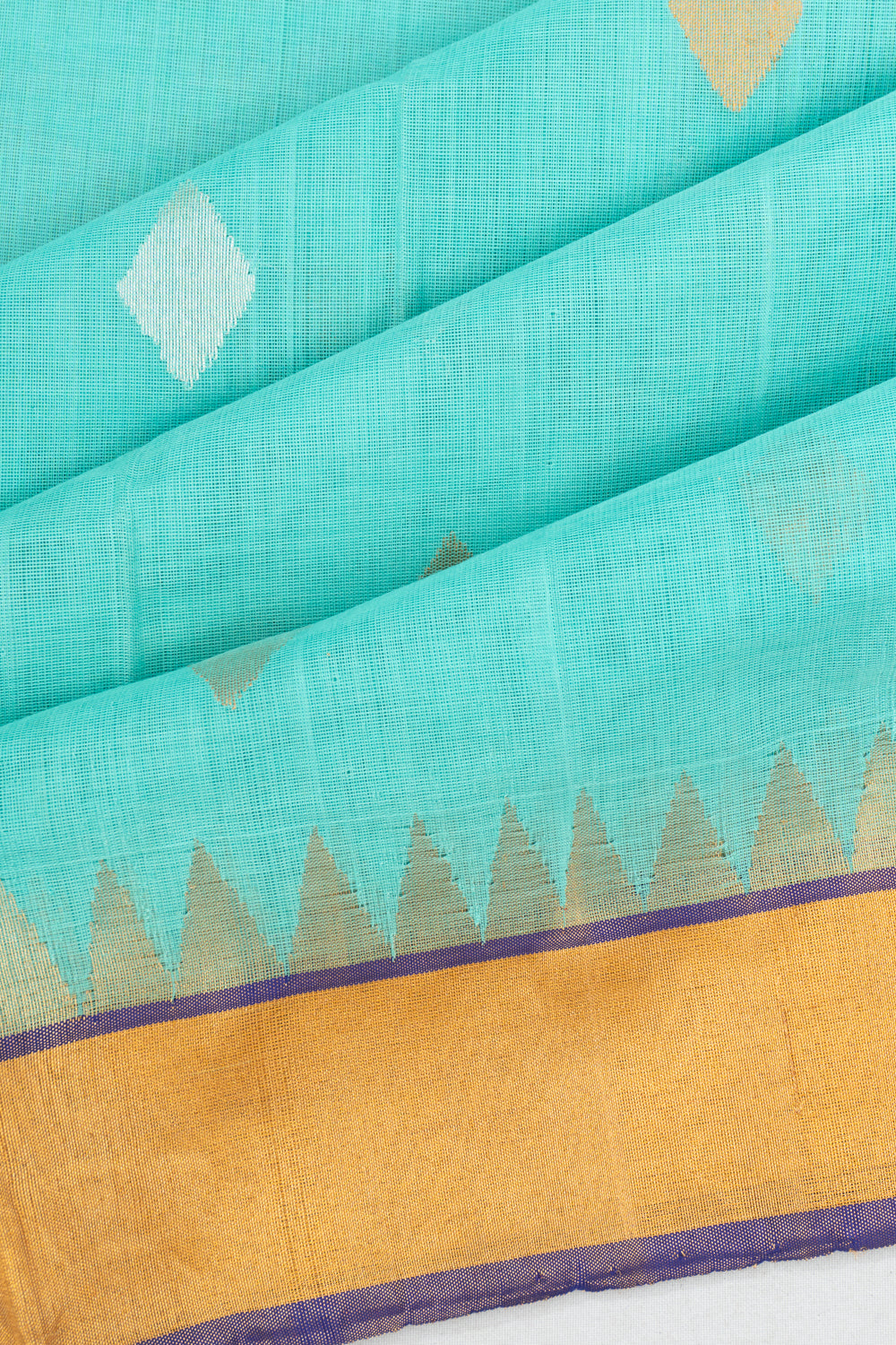 Handspun Cotton Butta Sky Blue Saree With Jamdani Pallu