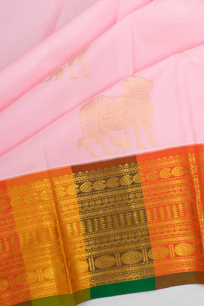 Kanchipuram Silk Pichwai Butta Baby Pink Saree