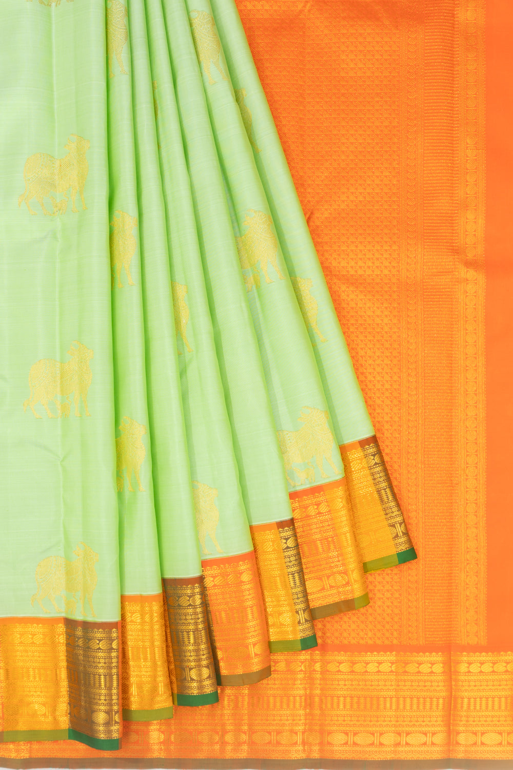 Kanchipuram Silk Pichwai Butta Pastel Green Saree