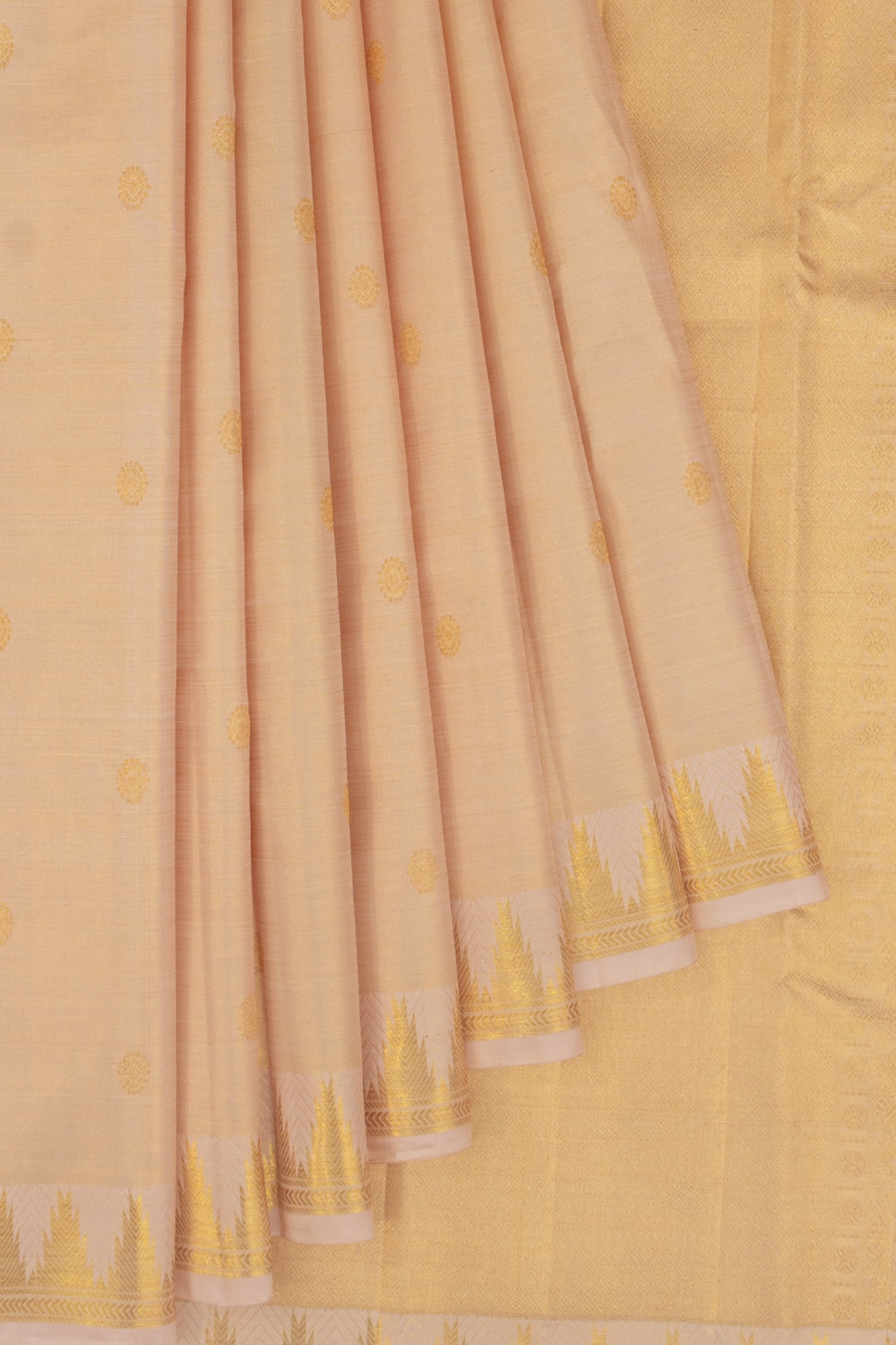 Classic Kanchipuram Silk Tissue Butta Cream Saree