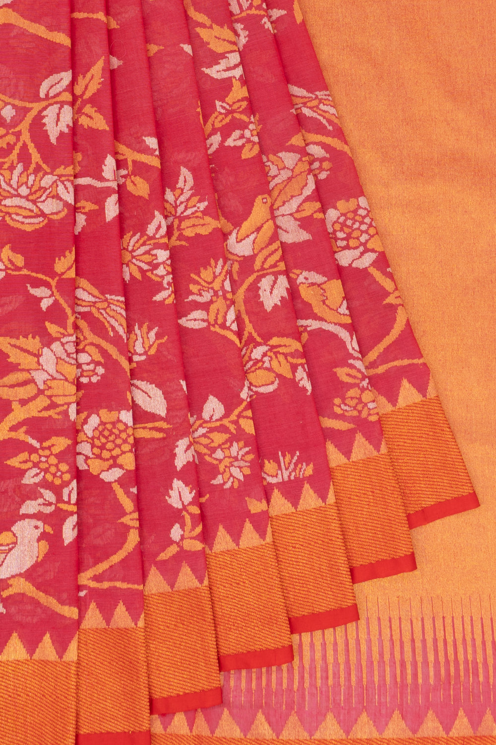 Uppada Silk Jamdani Jaal Pink Saree